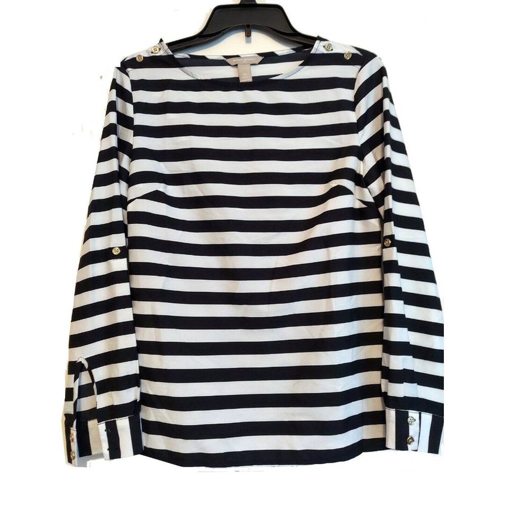 Banana Republic Womens XS Pullover Top BLACK & WHITE Stripes